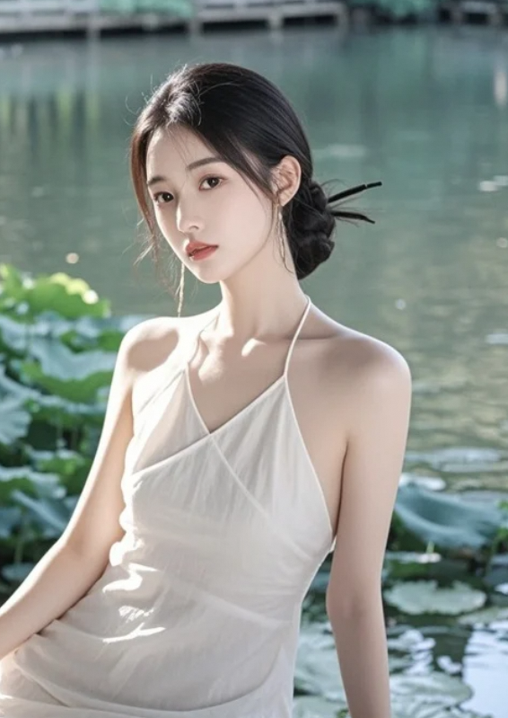 她站在湖边，像一场梦，也像一场醒