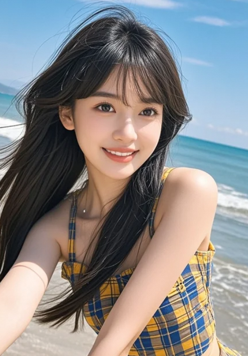 美女凝视远方，侧脸美得像被晨雾轻拥的山脊！