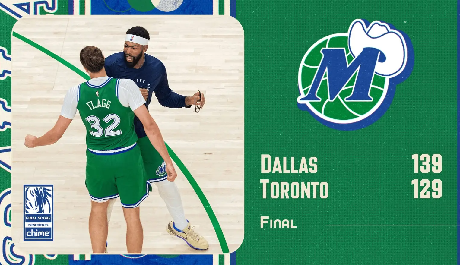 NBA常规赛，独行侠139-129击败猛龙。
赛后独行侠球员库珀-弗拉格谈到了球