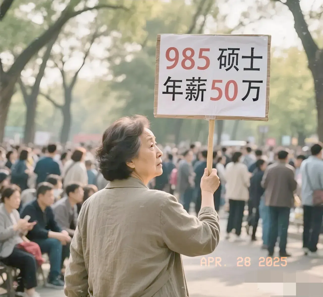 55岁阿姨在北京某公园相亲角为30岁女儿举牌：“985硕士，年薪50万。”已举3