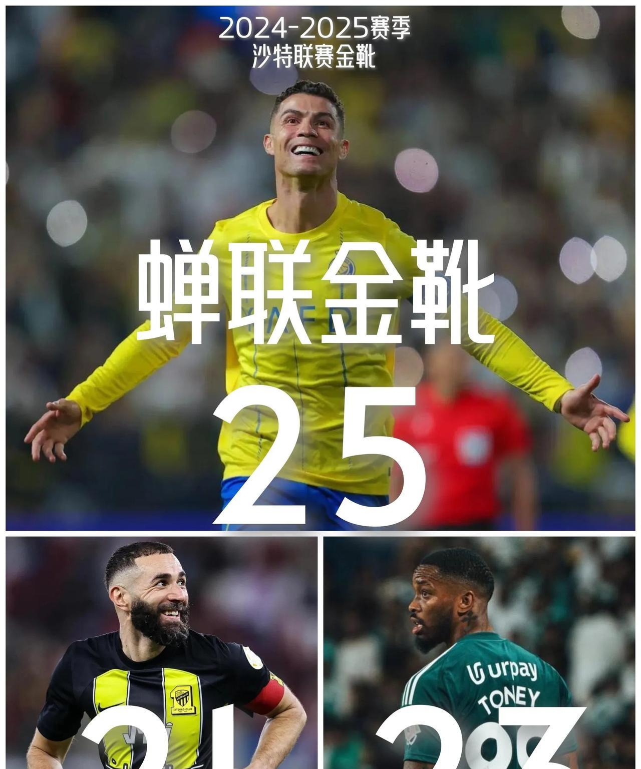 【恭喜C罗蝉联金靴！25球力压托尼本泽马独居榜首！】
八零后传奇不老！