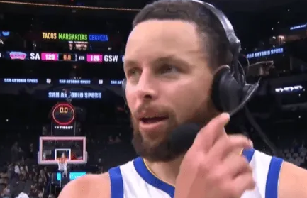 NBA常规赛，勇士125-120战胜马刺。赛后，斯蒂芬-库里接受了采访，谈到了中