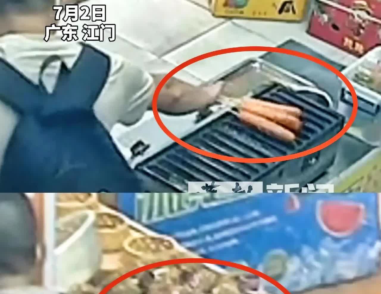 这男子也太不厚道了

真的不怕被监控偷拍吗？
偷走店家一把烤肠也就算了，还
