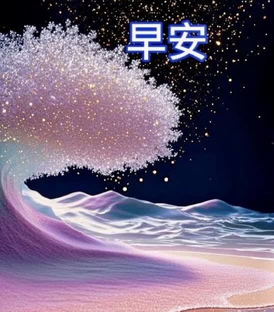 海涛腾细浪，晨光染碧粼。
彩沙铺锦缎，鸥影掠霞云。
吉潮衔日起，祥霭逐舟巡。