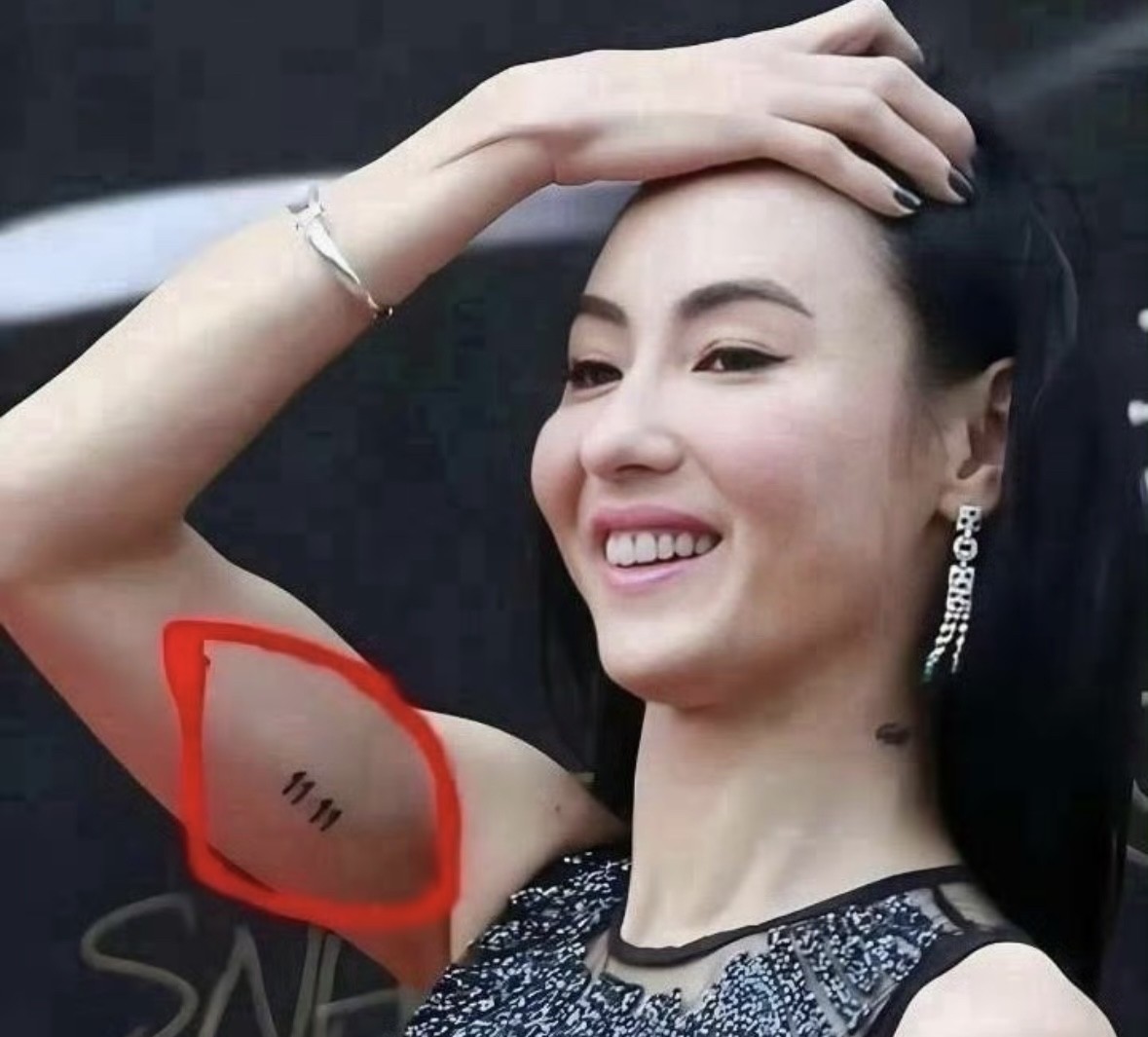 天呐！张柏芝的那个纹身也太杀马特了吧，和她那张绝美的脸完全不搭，真的好可惜呀