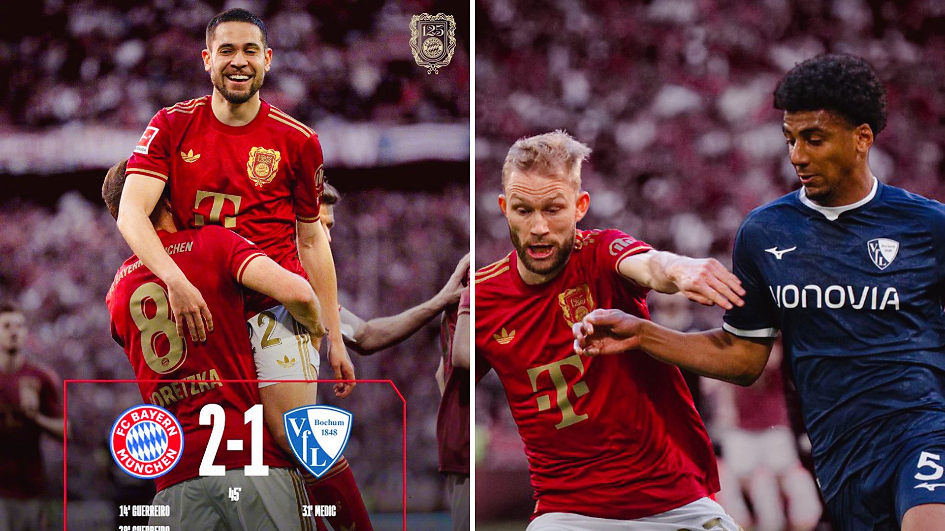 德甲：十人拜仁主场2-3遭波鸿逆转，仍以8分继续领跑。 
格雷罗双响，格纳布里失