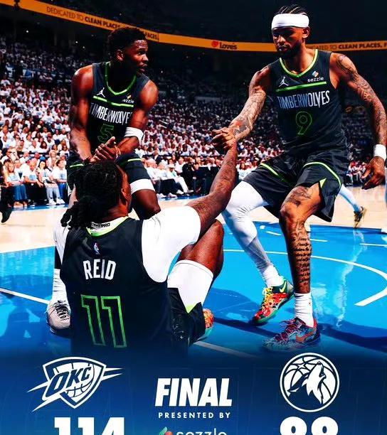NBA西部决赛G1，雷霆114:88大胜森林狼。两队半场都很焦灼，比分一直未被拉
