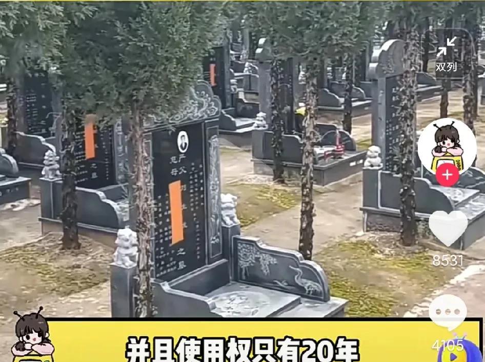 墓地使用权只有20年，到期后会贴欠费通知单，不续费就挖出来！  这并非危言耸听，