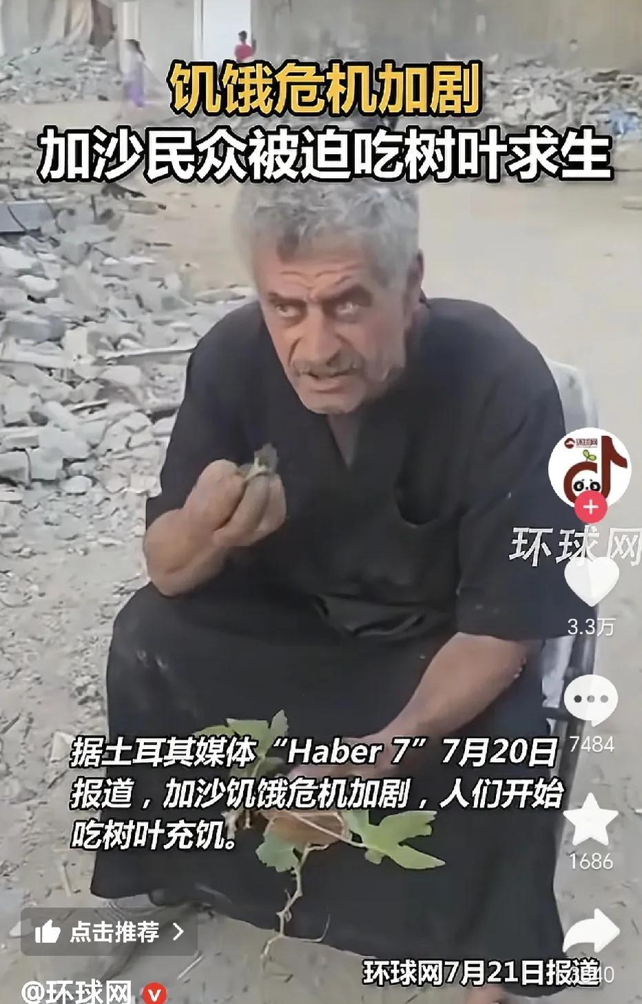 饥饿危机加剧，加沙地带的人们，只能以树叶充饥为生。
据当地的媒体披露，巴勒斯坦加