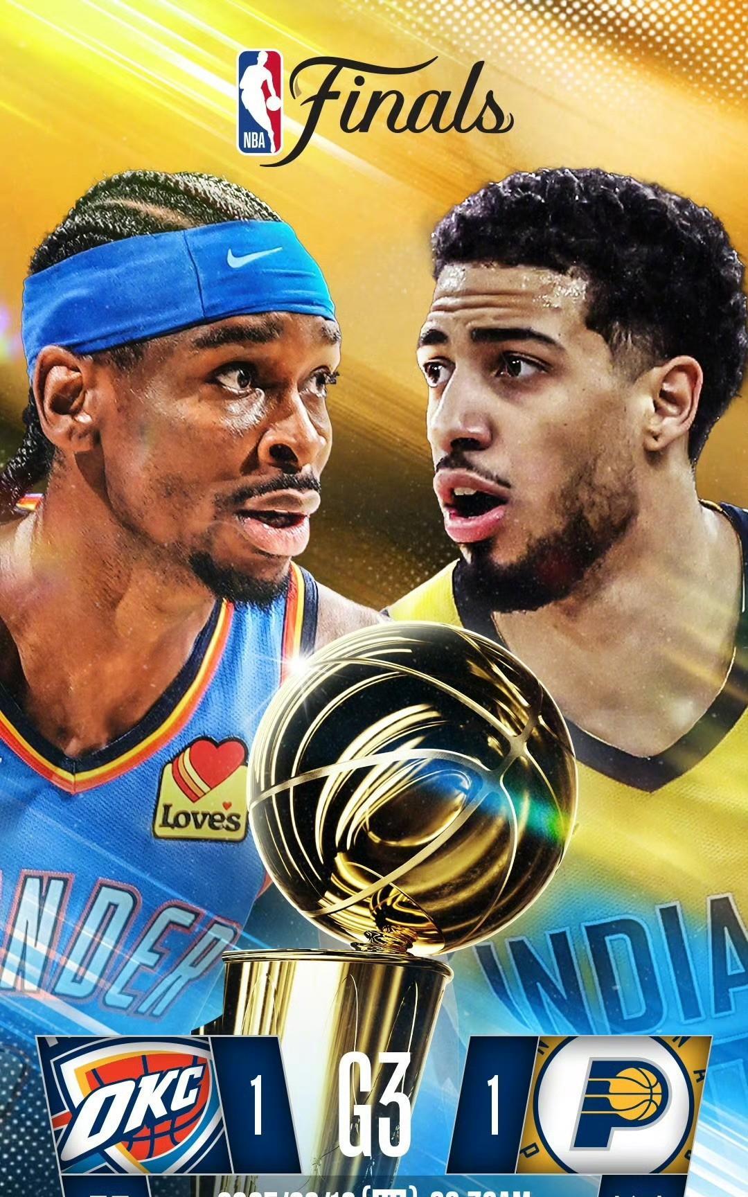 NBA总决赛G3，步行者主场，谁能赢！！！
北京时间6月12日周四上午八点半，N