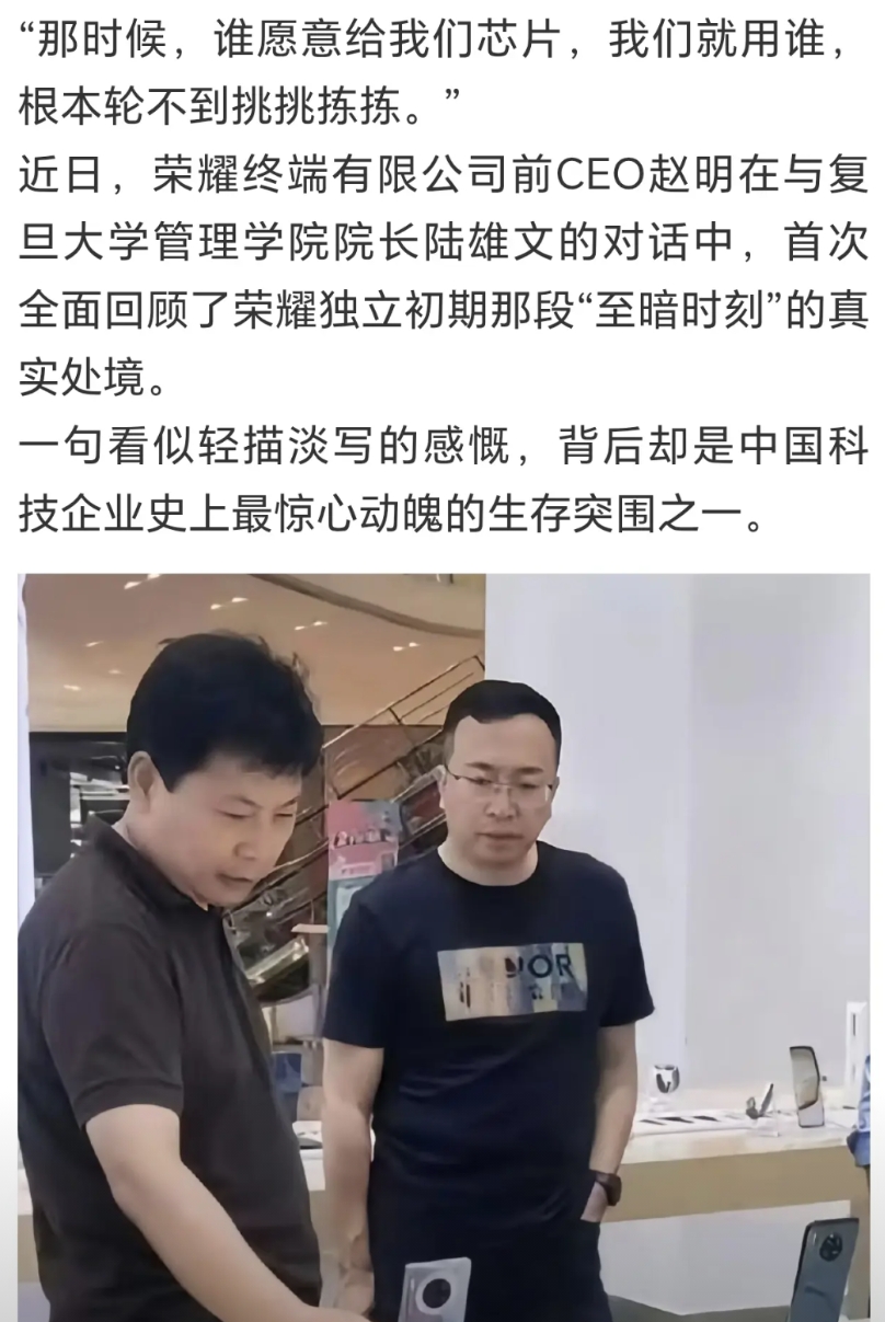 根本轮不到我们有资格挑挑捡捡，别人不要的芯片，荣耀硬是做成了月销百万台的爆款手机