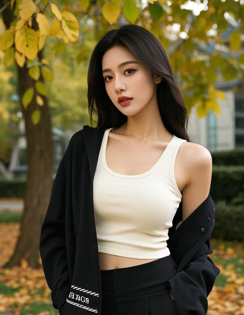 秋日恋歌：小姐姐与落叶的绝美合拍