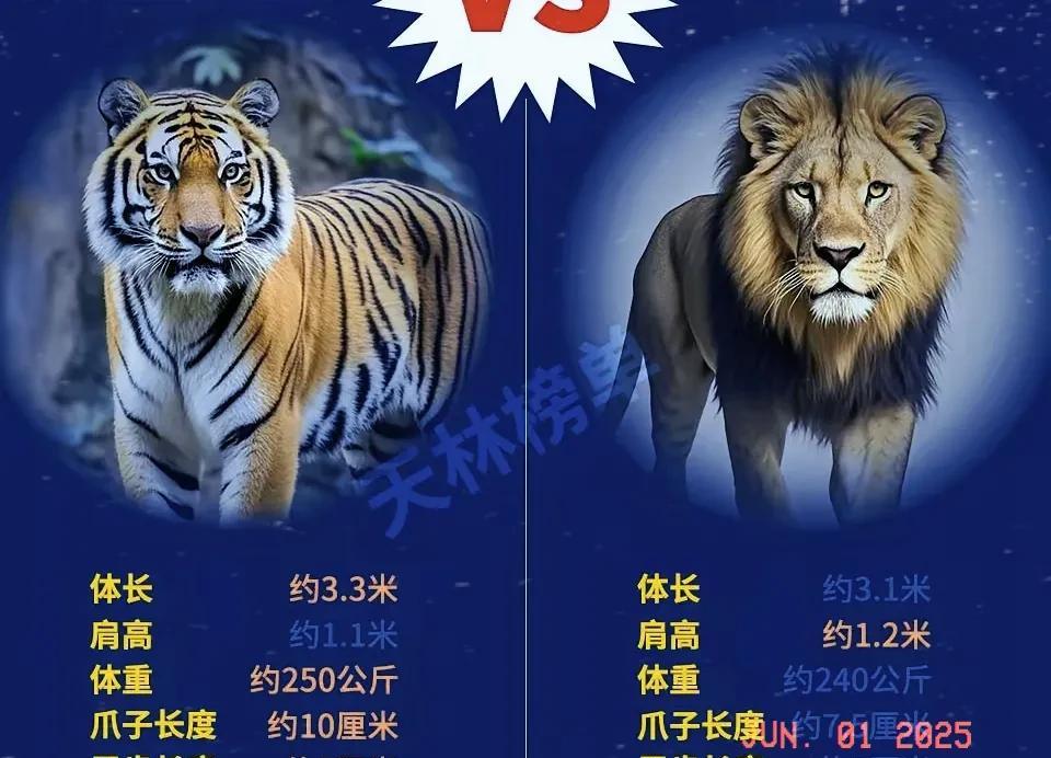 一只雄性东北虎单挑一只雄性非洲狮，谁能获胜？
东北虎在体长和体重方面略胜一筹，爪