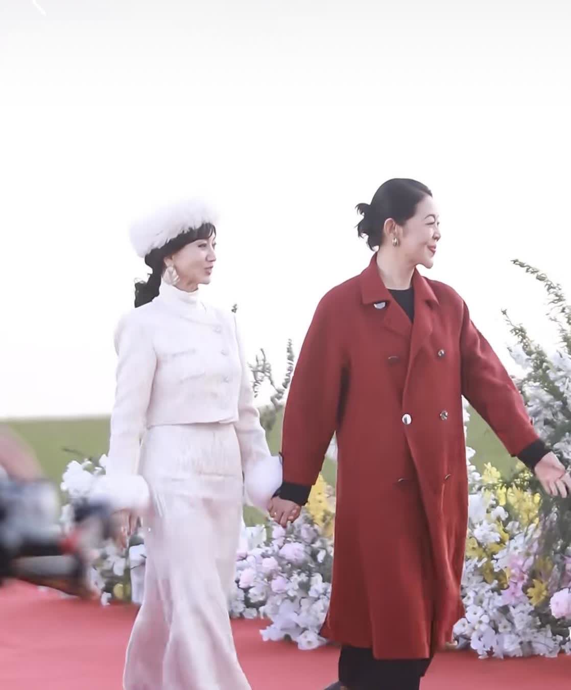 倪萍 ，赵雅芝牵手乘风之夜红毯、倪萍65岁 ，赵雅芝71岁 ，两人看起来还是那么