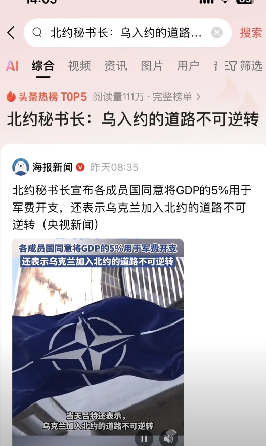 乌克兰总统泽连斯基听到北约秘书长说“乌克兰加入北约的道路不可逆转”，泽连斯基看来