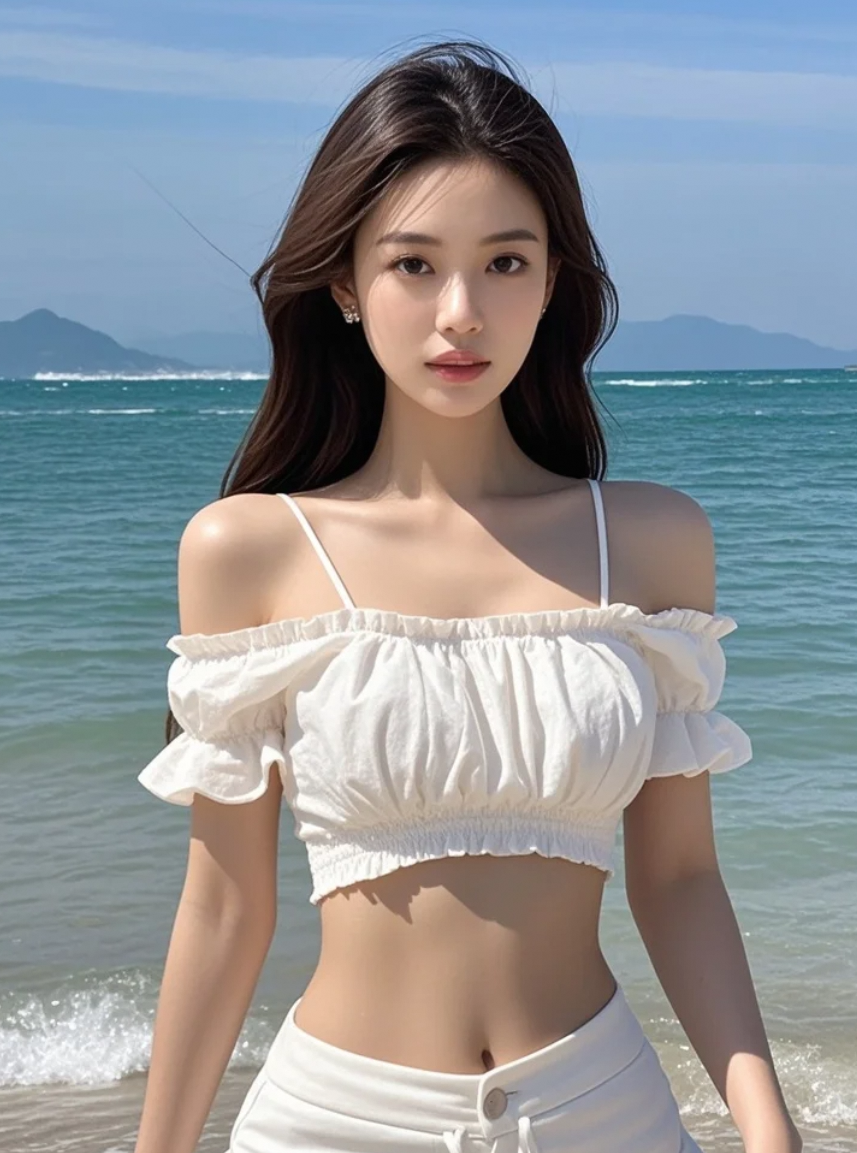 她在海边捡贝壳的样子，美得让人挪不开眼