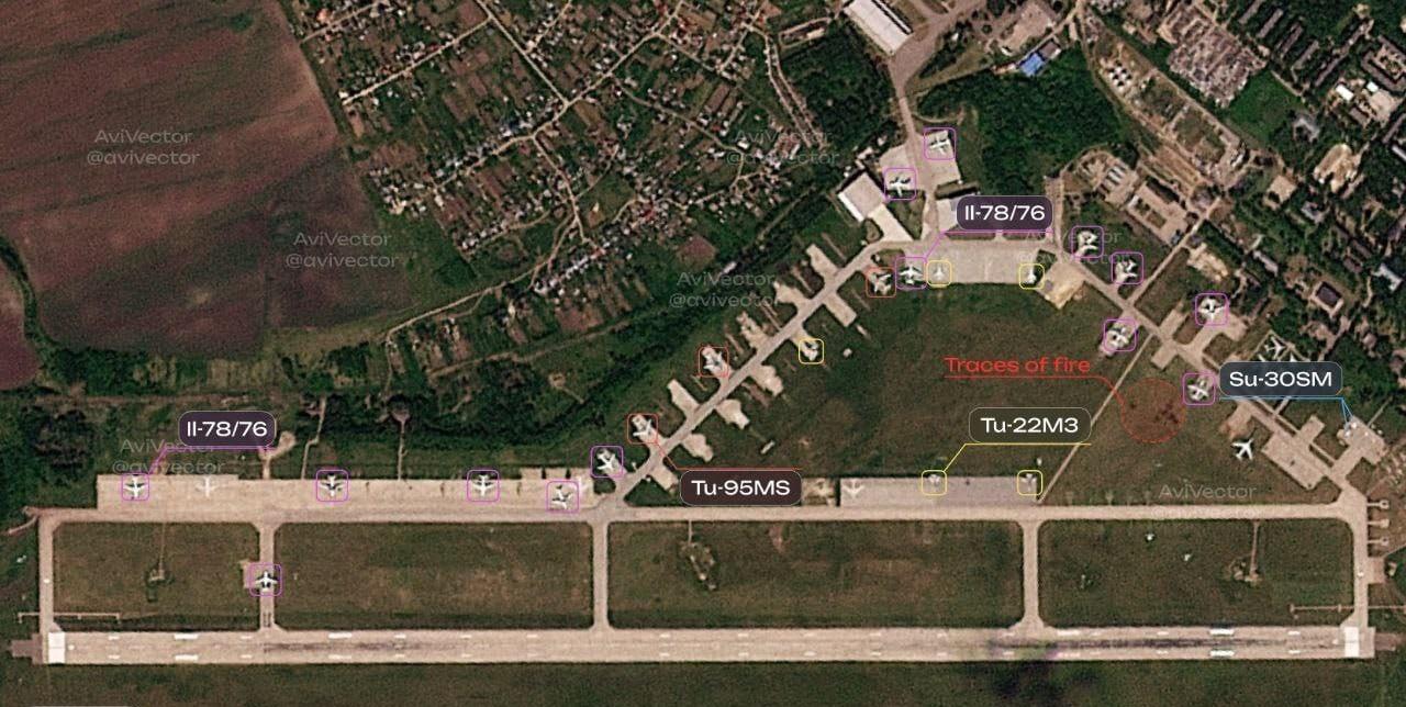 梁赞地区佳吉列沃空军基地的最新卫星图像显示（图1），乌克兰无人机袭击未遂，没有任