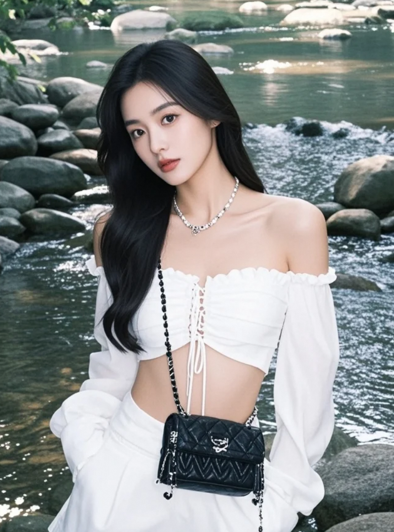 她坐在石上，听水声，也听自己的心跳