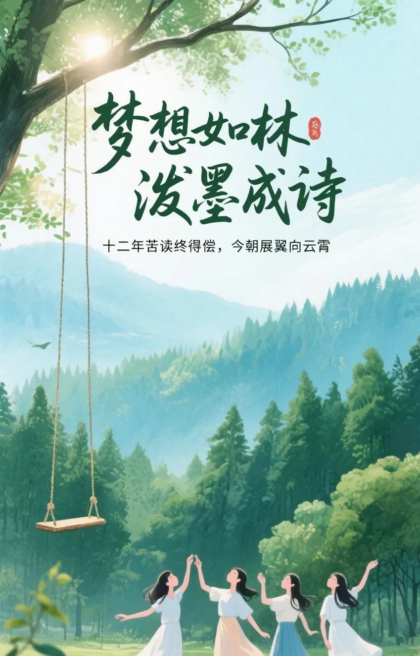 梦想如林
泼墨成诗
十二年寒窗苦读终得偿，今朝展翼向云霄！