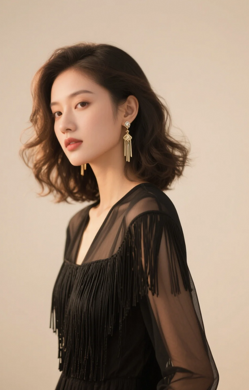 她在黑色薄纱后，诉说无声的故事