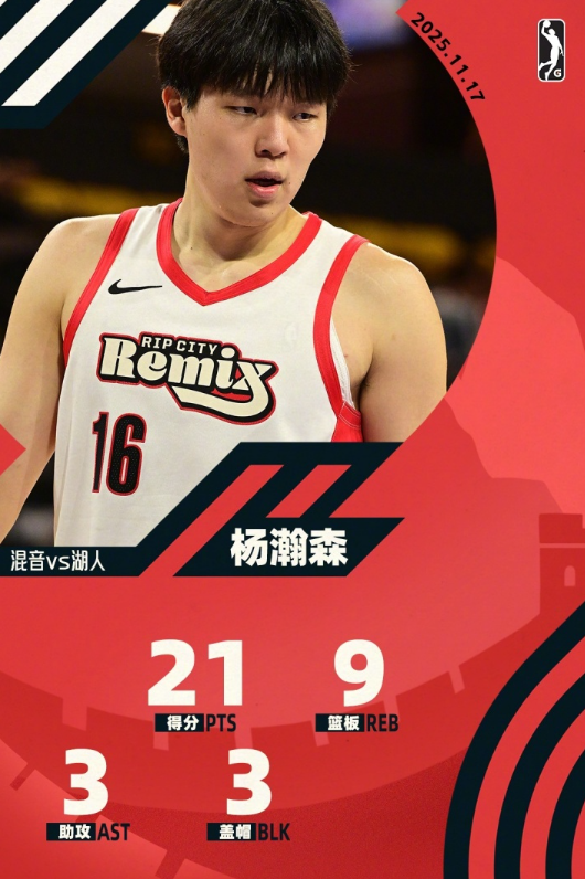 撕裂之城混音111-113惜败南湾湖人。
本场比赛，杨瀚森首节疯狂折返跑，次节拿