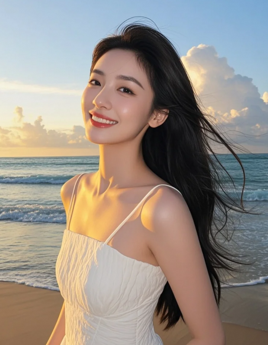 发丝染上橘红，裙角沾满落日余晖