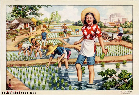 老版宣传画：农村风光（1953年），当年还颇有民国风。