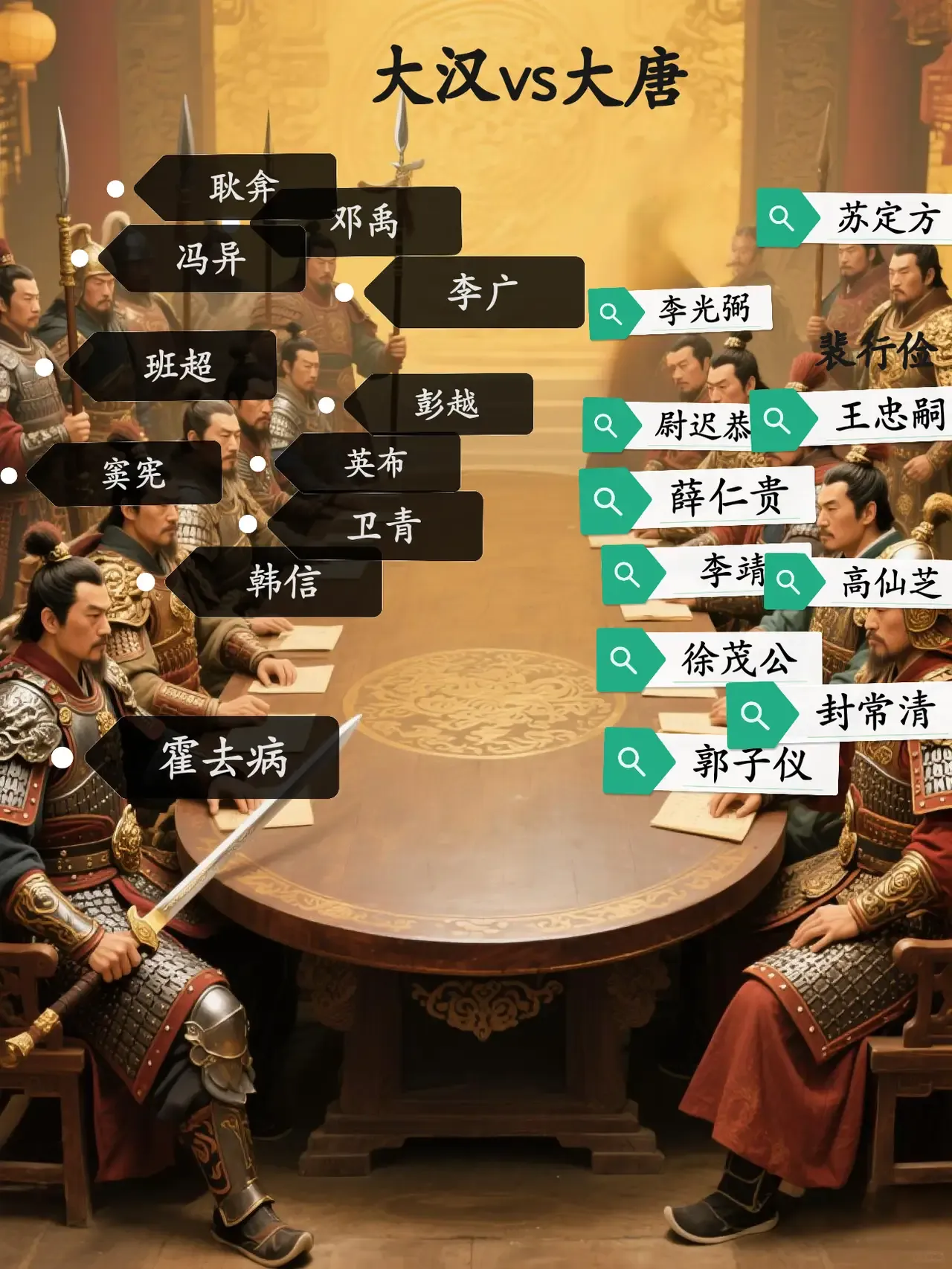 汉朝的将领普遍比不上唐朝的将领。汉朝最强的将领公认是韩信，唐朝最强的将领公认是李