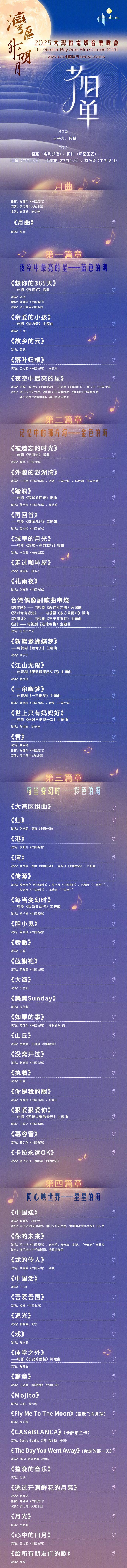 #湾区升明月#【转存！#湾区升明月晚会节目单#】今晚，“湾区升明月”2025大湾