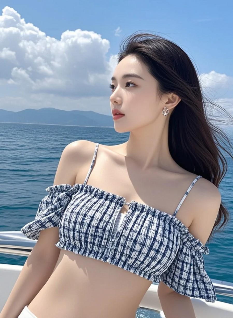 她站在船头，像一幅流动的油画
