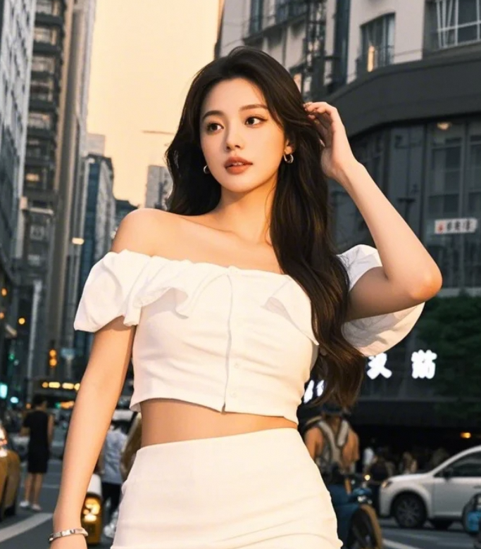 白肩微露锁骨魅，街角邂逅的纯欲公式