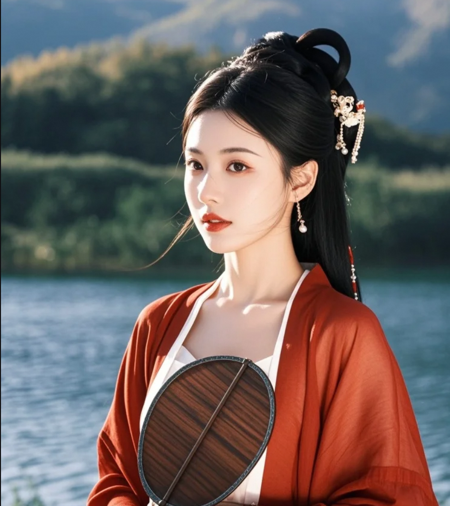 她站在湖边听风，把诗意穿在了身上