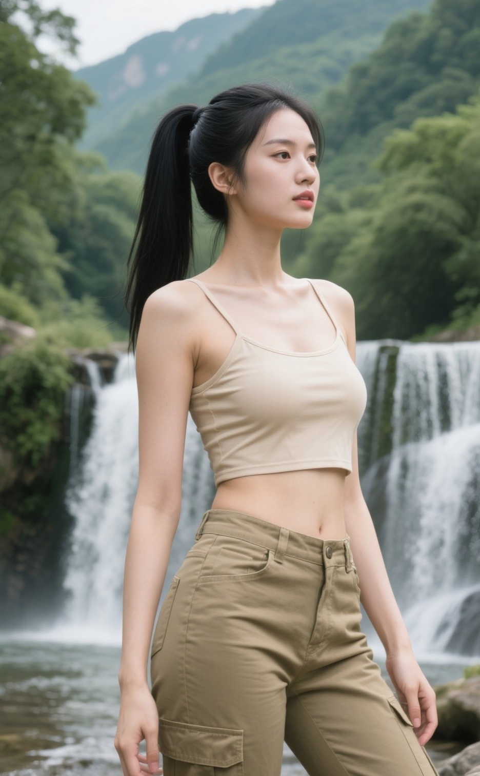 娇俏佳人踏青去，山水之间展运动风姿