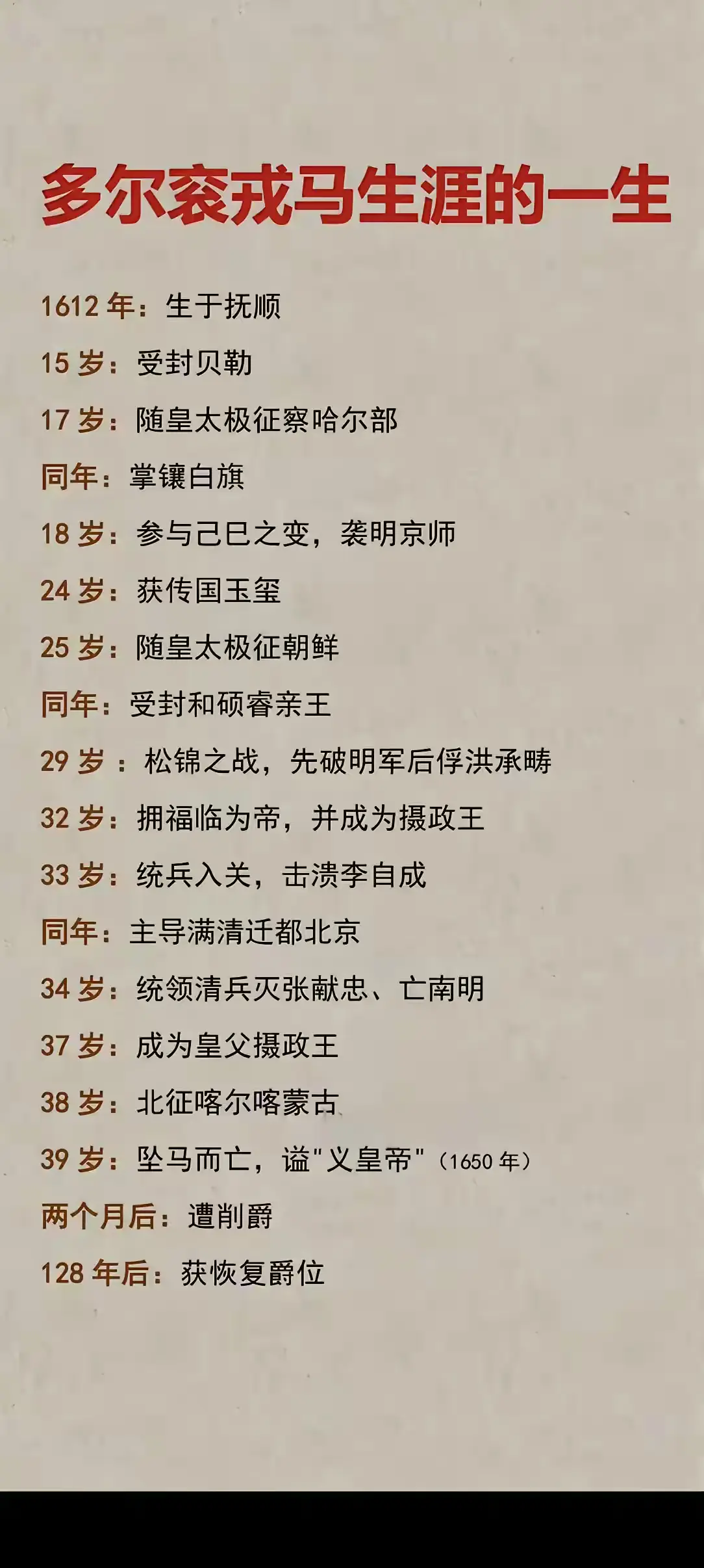 多尔衮戎马生涯的一生。