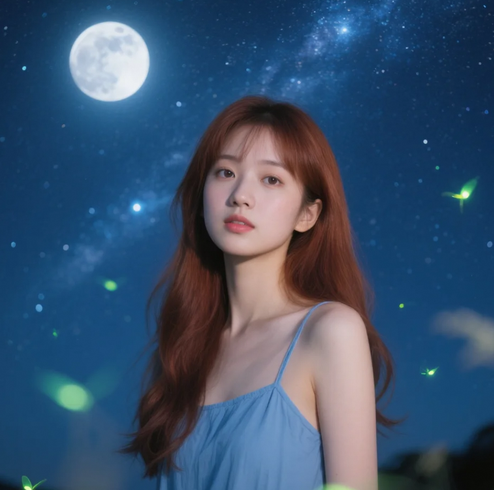 星空下，她宛如来自宇宙深处的精灵。
