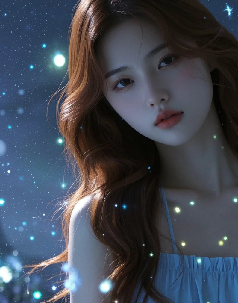 在这片无垠的天空下，她的美丽显得更加空灵。