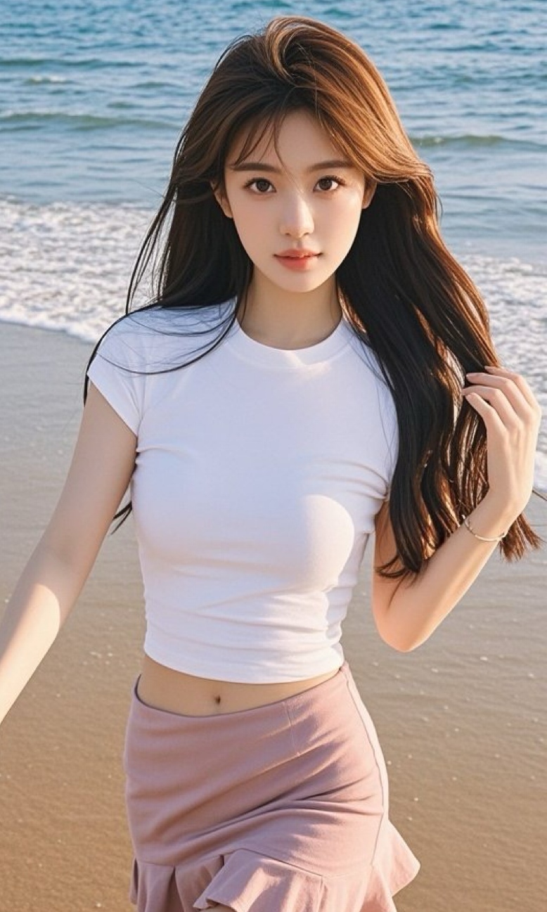 娇娆少妇戏浪花，风韵身姿尽显无