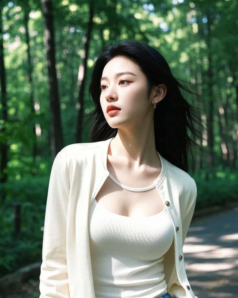 绿意盎然，小姐姐在林间的梦幻之旅