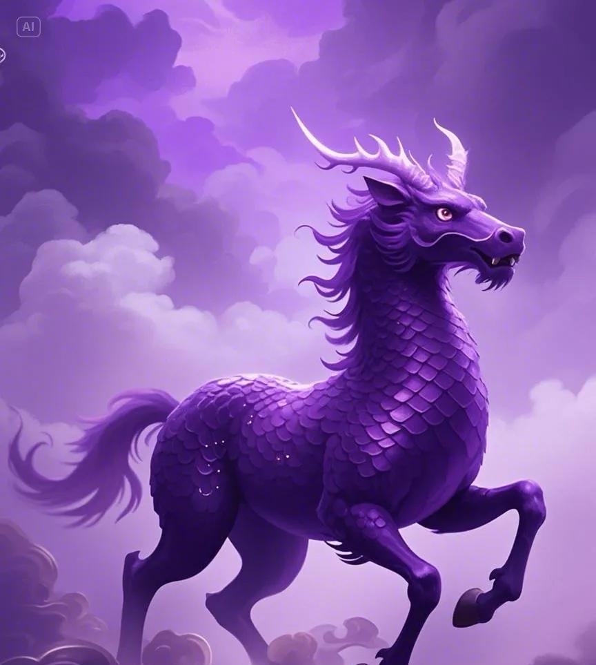 紫麟现世兆祥瑞，紫气东来福运随。速许心愿梦将圆，所求皆应乐无边！