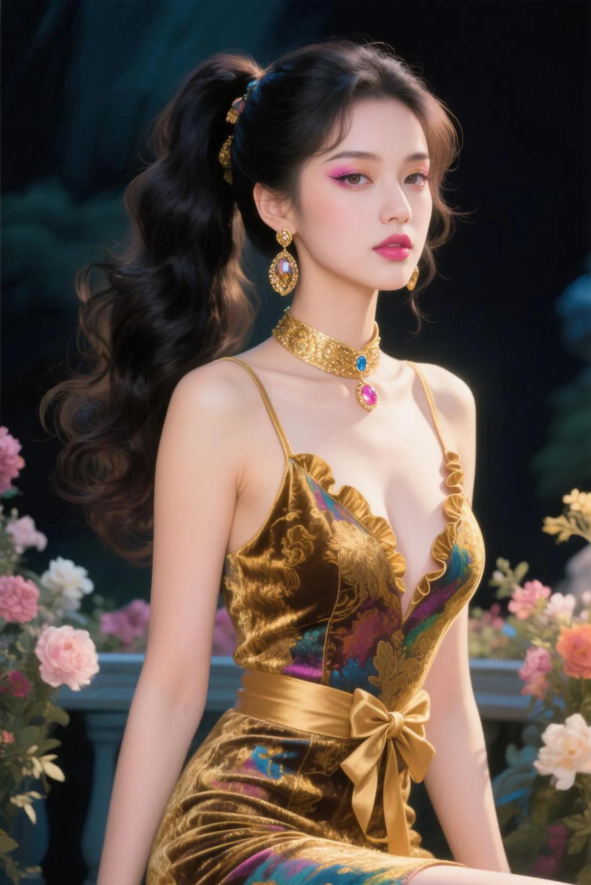 #看过哪些令人难忘的绝世美女？#亲爱的，当我身着这华丽的裙装，置身于繁花之间，脑