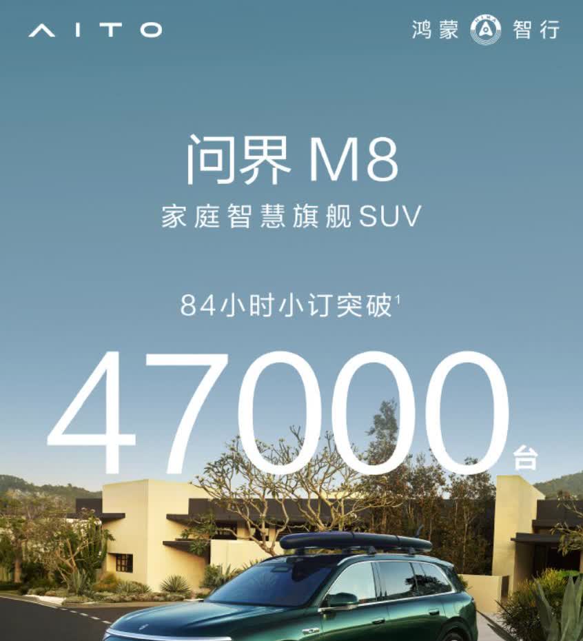 问界M8的小订破4万7了，是M9的两倍多
现在都卷到84小时订单了（刚好3天半