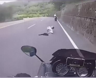 女子穿短裤飙车，结果发生了意外，女子疼的“哇哇”的叫，好似内裤都蹭破了。
耍酷有