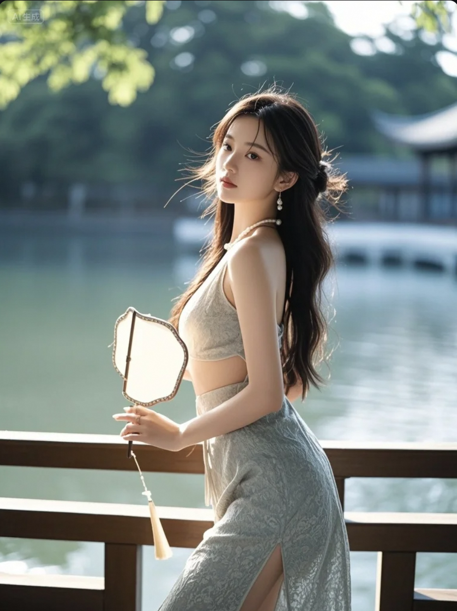扇子一开，仿佛整个湖面都为你安静了