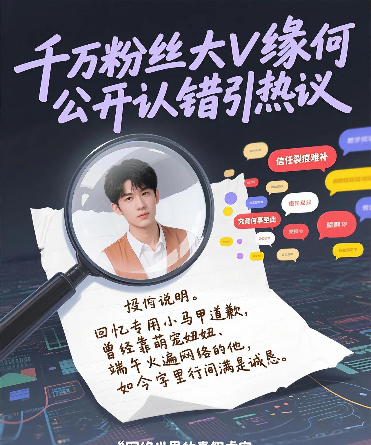 “回忆专用小马甲道歉？千万粉丝大V缘何公开认错引热议”
道歉声明简短却沉重，曾经