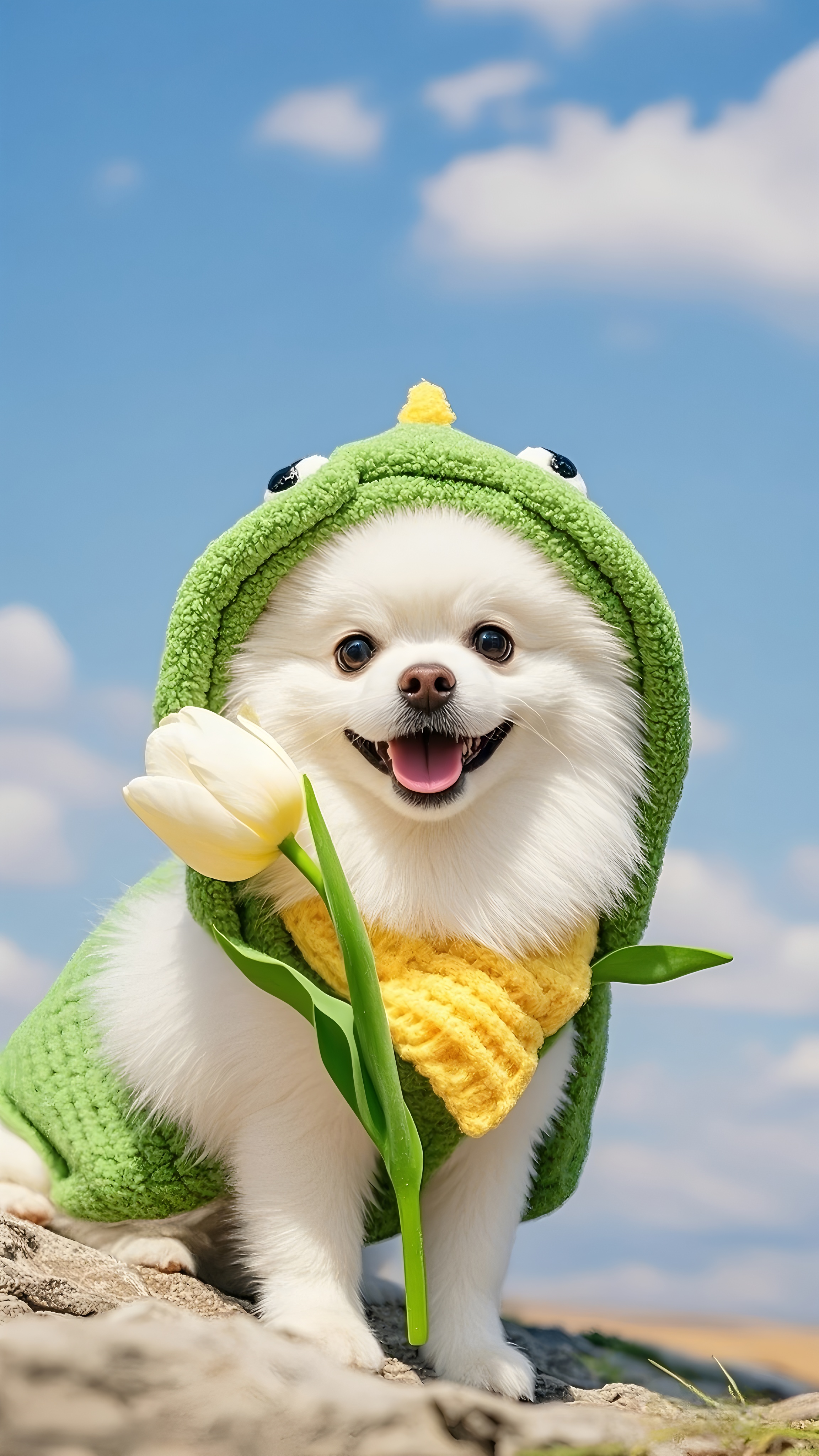 治愈系动漫手机壁纸分享：一只可爱的纯白色博美犬，小巧可爱！