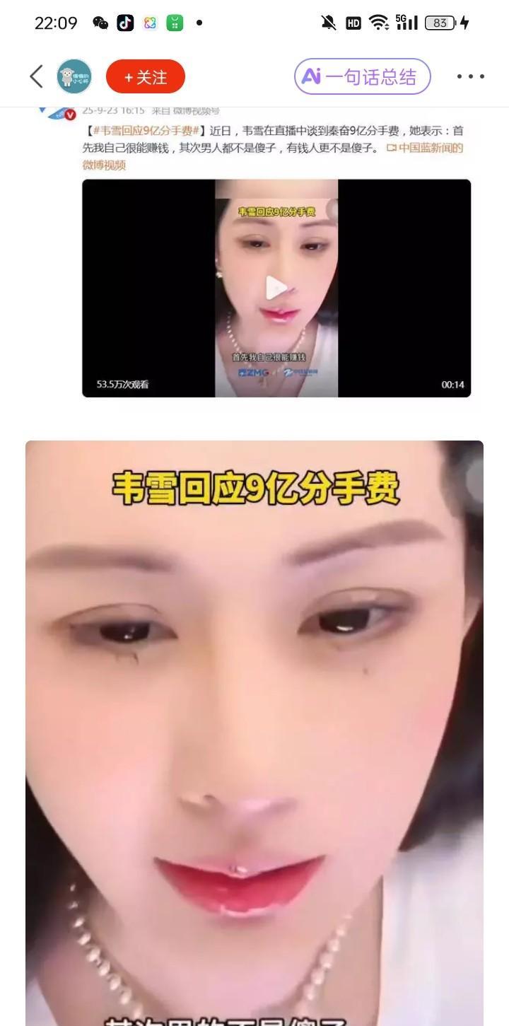 韦雪硬刚9亿分手费传闻：有钱人不是傻子，我年入9亿靠自己！
关键词：豪门八卦、独