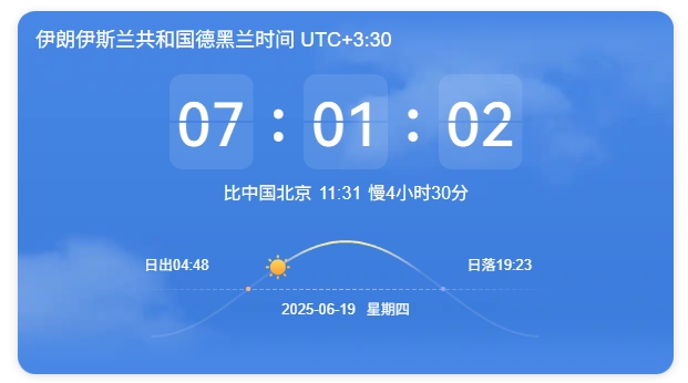 现在是北京时间11点30分，伊朗德黑兰时间早上7点整。无论从哪个角度来看，伊朗的