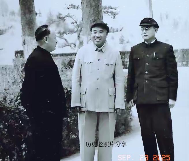 珍藏版的照片。
50年代中期，朱老总和两位副总理在一起，留下的这张珍贵照片，左边