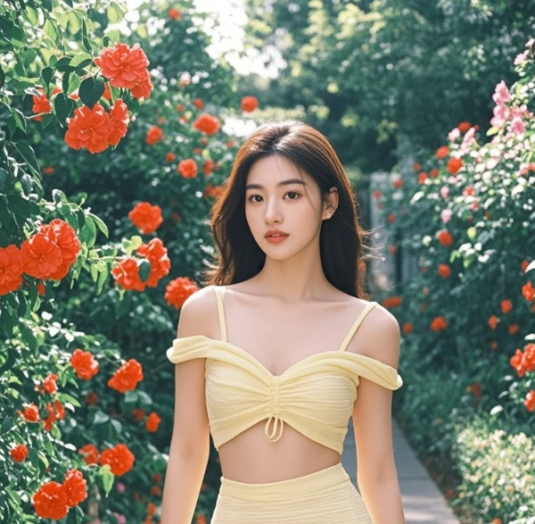 花丛中的她，是东方美学的具象