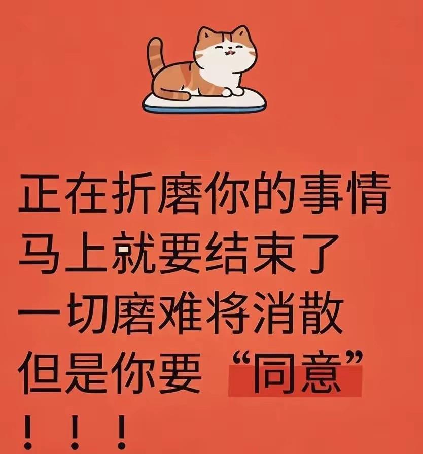 正在折磨你的事情
马上就要结束了
一切磨难将消散
但是你要“同意”
！！！